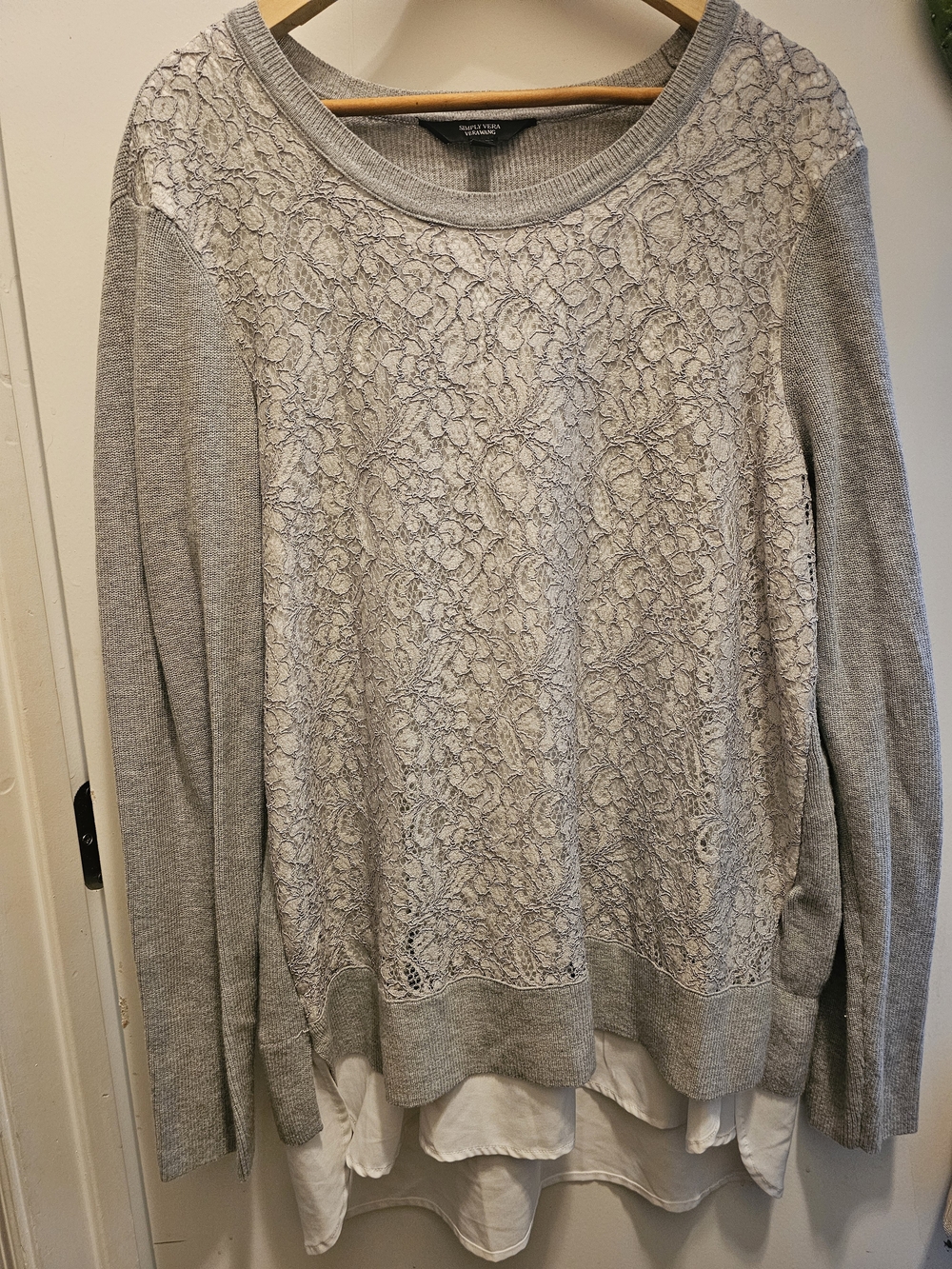 Simply Vera Vera Wang Light Gray Lace Front Layered Hem Sweater
